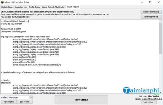 [TaiMienPhi.Vn] Sửa lỗi crash report Minecraft win 10, Minecraft Windows 10 lỗi crash