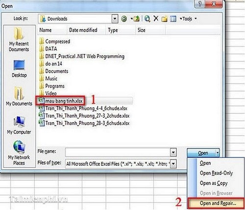 [TaiMienPhi.Vn] Sửa lỗi file Excel, khắc phục tập tin Excel bị lỗi trên PC nhanh chóng