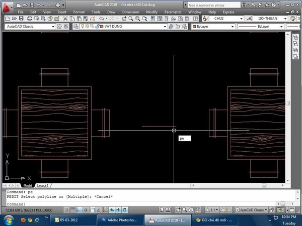 Chuyển đường thẳng Line thành Polyline bằng lệnh Pe trong Cad