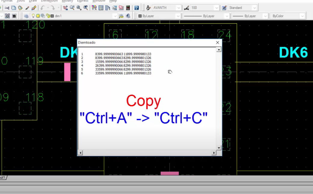 Các bạn chọn toàn bộ thông số điểm trong bảng rồi nhấn Ctrl + C để Copy Thiet ke nha dep tai Ha Long Quang Ninh
