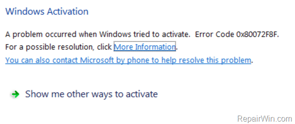 Lỗi 0x80072F8F khi Activation Windows 7 và Vista, đây là cách sửa lỗi