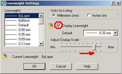 Hiển thị nét đậm trong autocad