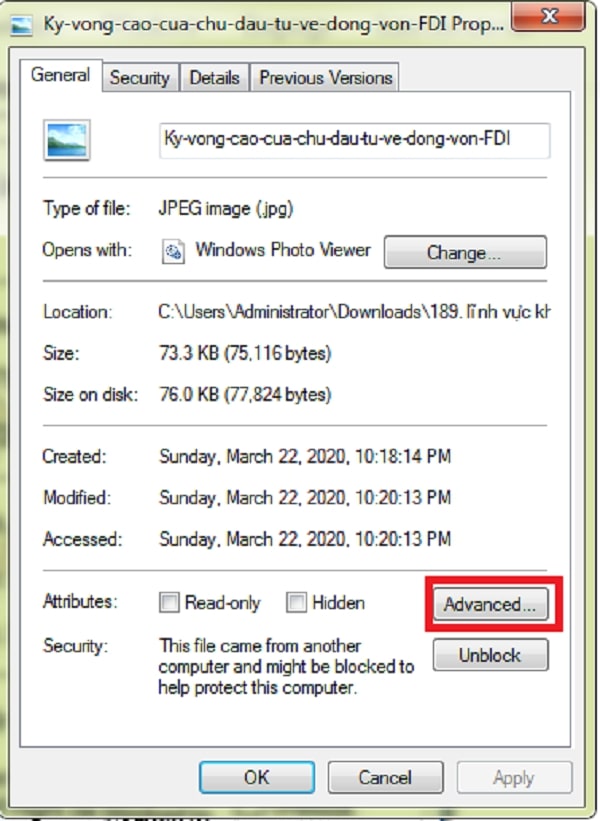 Ở mục General bạn di chuyển và tích chuột ở Advanced Tuyệt chiêu sửa lỗi window photo viewer can't open this picture because